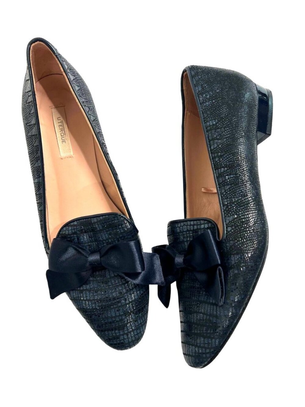 Uterque Croc Bow Flats in Black